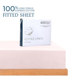 Royale Linens 400 Thread Count 100% American Grown Cotton Fitted Sheet Full Size - All Around Elastic Fitted Sheet - Luxury Sateen Weave - Snug Fit Bottom Sheets Fit Up to 16" (Full,Kyoto Blush)