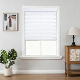 Joydeco No Drill Zebra Blinds for Windows, Cordless Day & Night Dual Sheer Roller Shades, Easy Installation, Free-Stop Light Filtering Privacy Blinds for Home(White,22" W x 75" H,2025 Version)