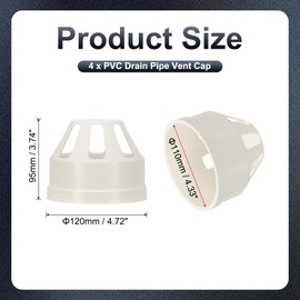 PATIKIL 4 Pcs PVC Drain Pipe Vent Cap, 4 Inch Vent Pipe End Cap Cover Roof Round Chimney Air Vent Covers for DWV Pipe Fitting Ventilation Exhaust System, White