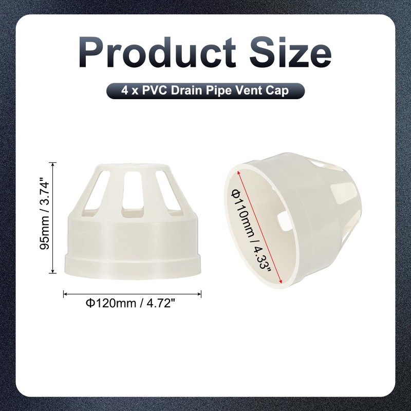 PATIKIL 4 Pcs PVC Drain Pipe Vent Cap, 4 Inch