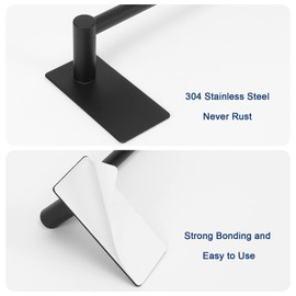 NearMoon Self Adhesive Bathroom Towel Bar- Stainless Steel Bath Wall Shelf Rack Hanging Towel Stick On Sticky Hanger Contemporary Style, NO Drilling (2 Pack, Matte Black, 24-Inch Towel Rack)