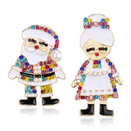 BriLove Christmas Earrings Xmas Santa & Mrs Claus Simulated Pearl Crystal Enamel Dangle Earrings for Women Party Holiday Multicolor Gold-Tone