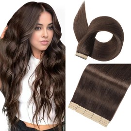 Tape in Hair Extensions Human Hair,14 Inch Human Hair Tape in Extensions 20Pcs Dark Brown Tape Ins Human Hair Extensions for Women Seamless Tape in Hair Extensions Real Human Hair