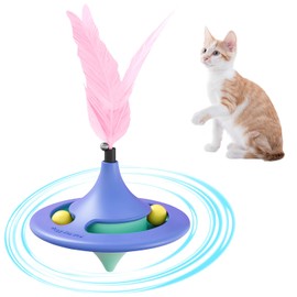 OWill Interactive Cat Toy, Cat Toys for Indoor Cats Adult, Automatic Cat Toy with Feather, Cat Self-Playing Gyro Interactive Toy for Indoor Cats