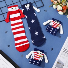 CASLON 2 Pairs 4th of July Patriotic Magnetic Holding Hands Socks Novelty Funny American Flag Socks for Men Women American Stars Stripes Socks for Patriotic Freedom Day Independence Day Gifts