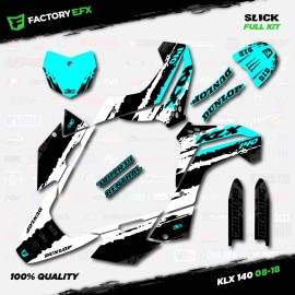 Factory EFX White & Cyan Slick Racing Graphics Kit fits 08-18 Kawasaki KLX140 KLX 140 Decal