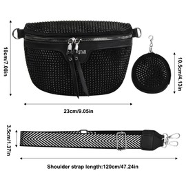 Cozlly Women's Bum Bag, Rhinestone PU Belt Bag, Women's Crossbody Bag, Wide Strap, Leather Shoulder Bag, Women's Small, Shoulder Crossbody Chest Bag with Coin Purse Pendant, silver, Fashion