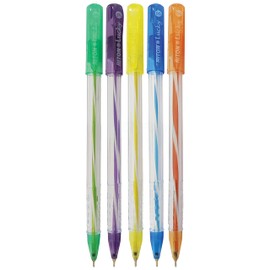 RITON Lucky 5 x 0.6mm Soft Needle Tip BLUE Ballpoint Pens Long Smooth Writing