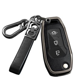 ontto Flip Folding Key Fob Cover with Keychain Fit for Ford 3 Buttons Key Remote Car Key Case for EcoSport Escort Explorer F-150 F-250 F-350 F-450 F-550 Super Duty Mondeo Ranger Titanium Black