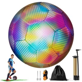 Dandelionsky Reflective Football Wear-Resistance Luminous Football Holographic Football, Light Up Football Size 5 for Night Games and Training Glow, Bright Football for Boys Girls Outdoor Sports