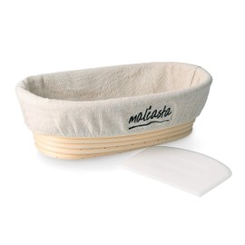 malcasta Oval Proofing Basket Including Dough Scraper and Linen Insert Made of Natural Wicker (35 x 15 x 8 cm)