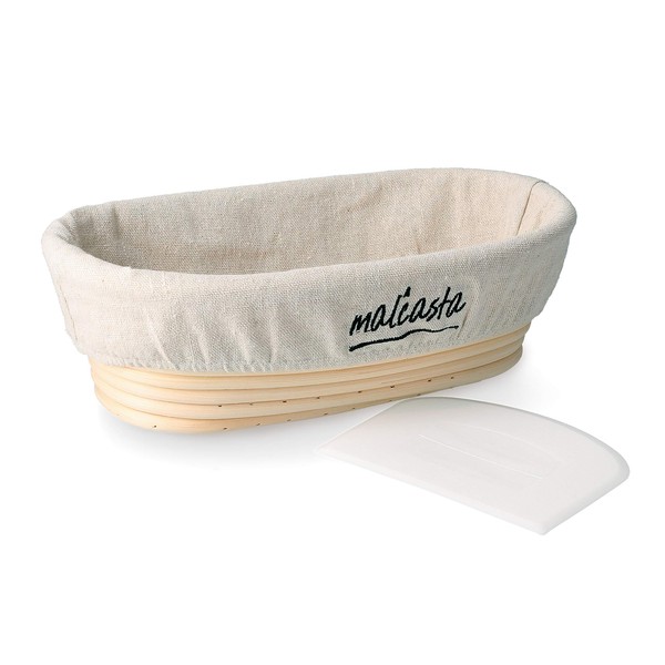 malcasta Oval Proofing Basket Including Dough Scraper and Linen Insert