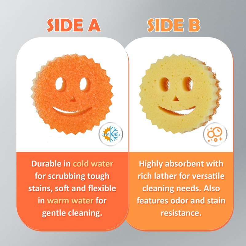 12 Colorful Smile Kitchen Sponges, Temperature Controlled Dish Sponge, Double