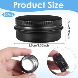 ElevateTech 10 Pack Aluminum Tin Jars Containers Metal Round Aluminum Tin Cans with Lids Travel Sized Leak Proof Refillable Cosmetic Sample Jar Salve Tins Lip Balm Cream Box, 10 mL/3 OZ, Black