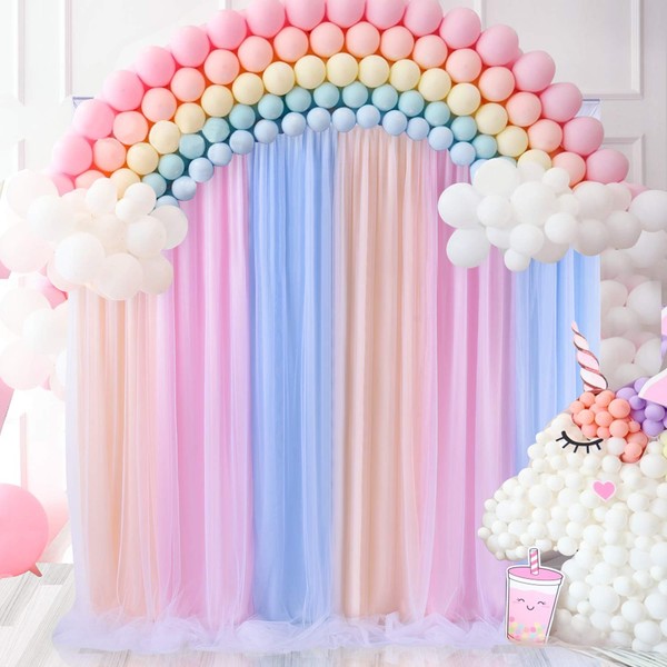 Pastel Backdrop Curtains Rainbow Unicorn Tulle Curtain Backdrop for Girls