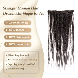 DAIXI Sew in Weft 0.6cm Thickness Human Hair Dreadlock Extensions, Double Weft Full Handmade Loc Extensions Human Hair with Straight Ends for Women and Men (1B, 16 Inch 20 Strands)