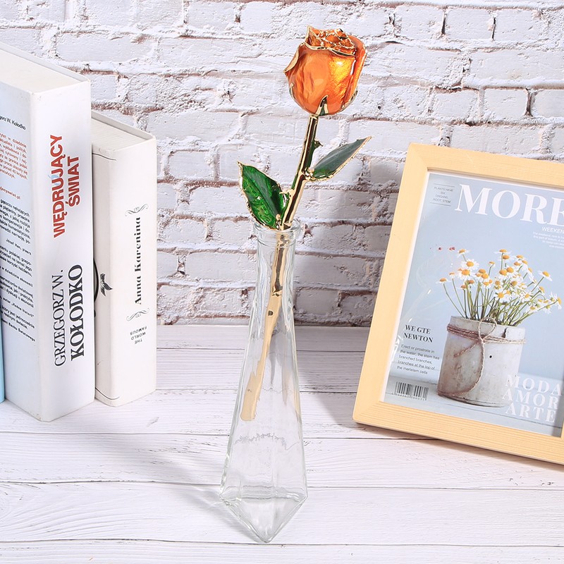 Golded Rose Flower 24K Bright Orange with Base Gift for