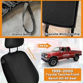 Funda de Asiento de camioneta Compatible con Toyota Tacoma 1995-2000, Fundas de Asiento Delantero Tipo Banco Tejidas 60/40 con 2 reposacabezas y Consola Central, Color Negro