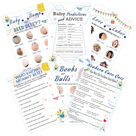 itechpanda 75 Pcs Baby Shower Games 6 Games Gender Neutral Baby Shower Bingo Cards Baby Prediction Advice Activity Beer Belly or Pregnant Bump Gender Reveal Games for Guests