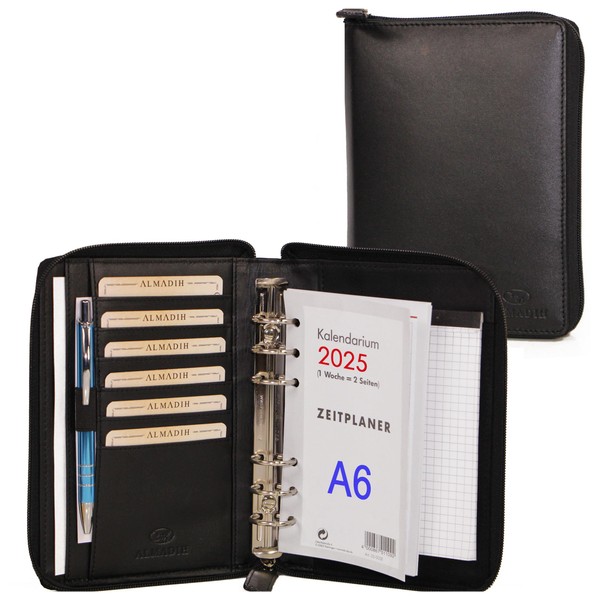 ALMADIH Leather A6 Organiser with Zip, Calendar 2025 Notepad, Premium