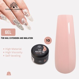 Global Fashion Color Gel Builder 15g with 13 Shades: Unleash Your Inner Nail Artist with This Versatile Sculpting and Coloring Nail Art Toolkit (10 PEACH PEARL, 15g)
