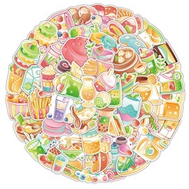 Crystal Gourmet Stickers for Laptop(50 Pcs),Gift for Kids Teens Adults Girl,Food Waterproof Stickers for Water Bottle,Vinyl Stickers for Scrapbook,Journal,Dairy,Skateboard
