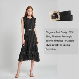 COTIM COYIN Women Rhinestone Leather Belt, Rhinestone and Gold Rose Square Buckle Belt for Pants Dress Jeans, Khaki