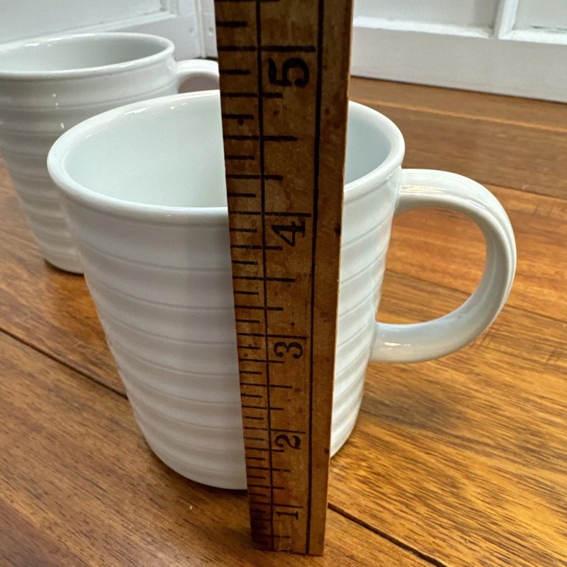 Crate & Barrel Roulette White Ribbed Mugs Spal Porcelain Portugal