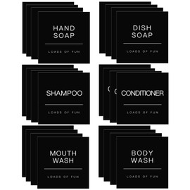 HVSWLY 24PCS Waterproof Soap Dispenser Labels for Glass/Plastic Bottles, Black Soap Dispenser Labels, Bathroom Labels for Hand Soap,Shampoo,Conditioner,Mouthwash and Lotion (2.6"x2.6")