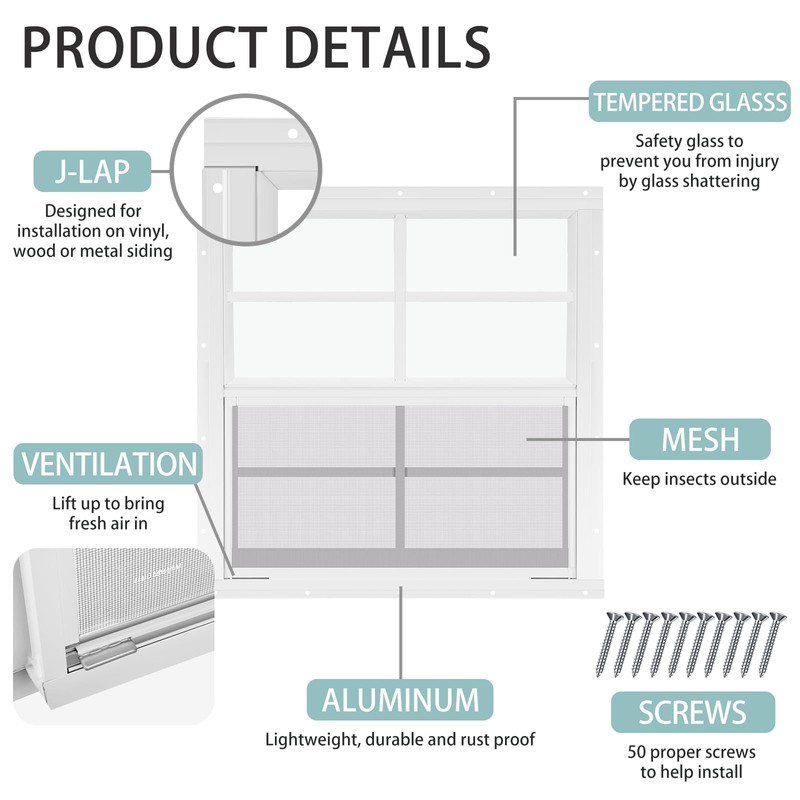 Tandefio 2 Pack Shed Window, 16'' x 16'' White Transom