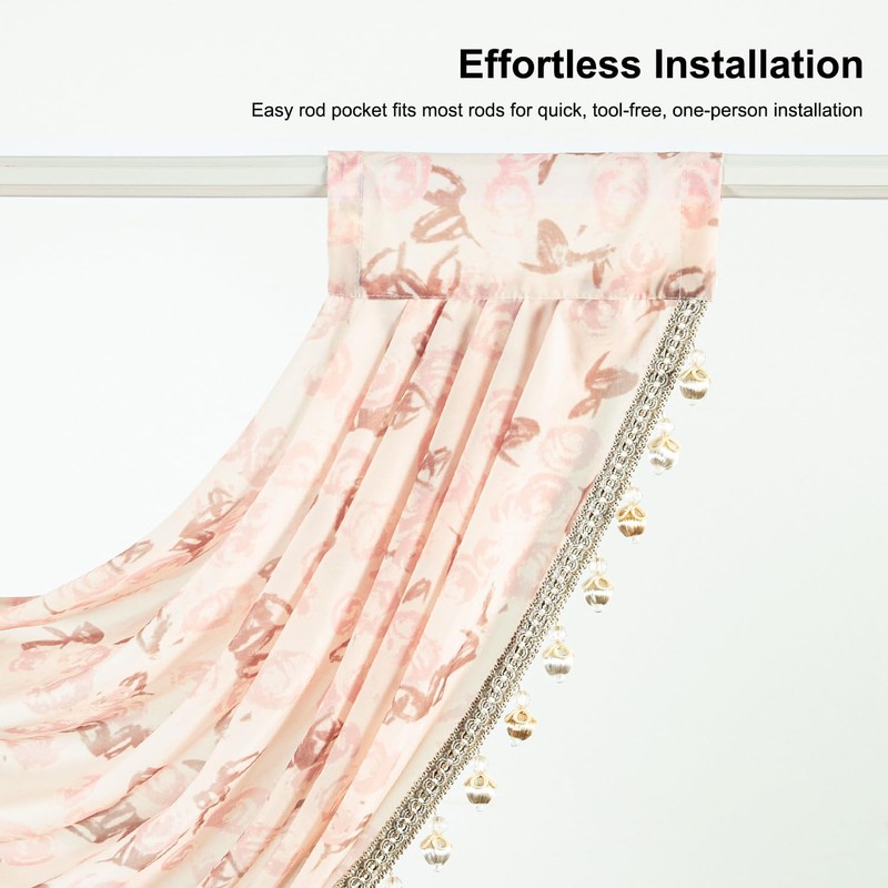 VOGOL Pink Rose Waterfall Window Valance, Rod Pocket, 30 x