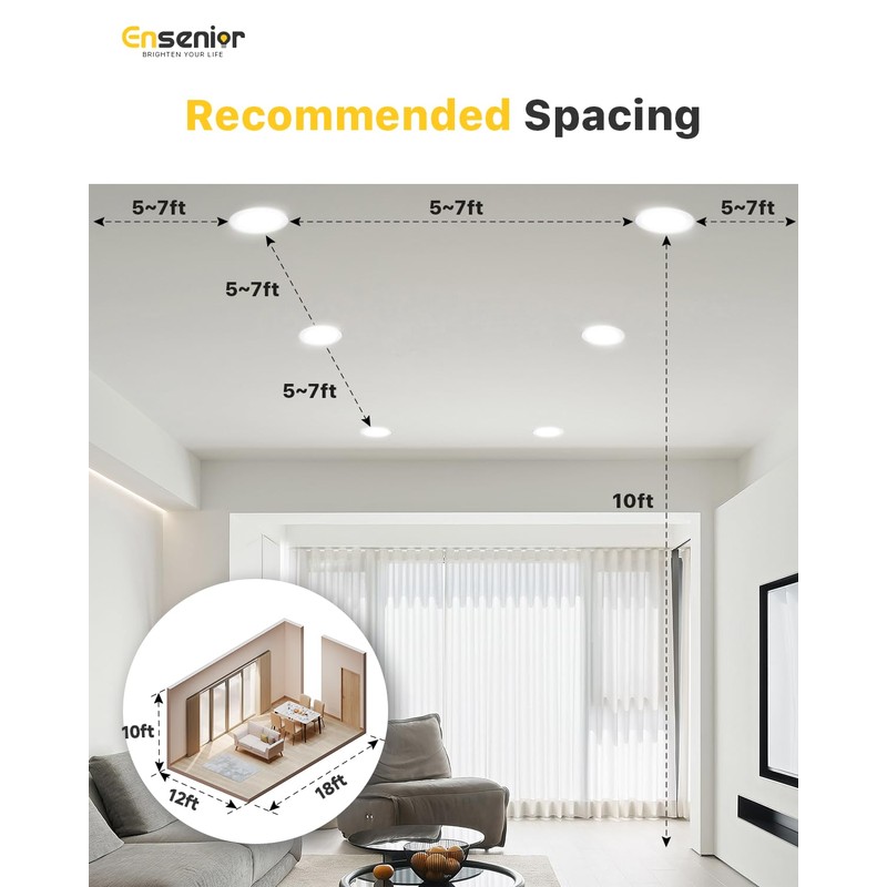 Ensenior 4 Pack 6 Inch LED Recessed Light, Dimmable, 6000K