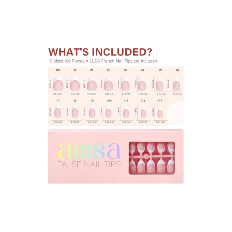 AILLSA Uñas francesas de gel, 180 unidades, uñas francesas rosas,