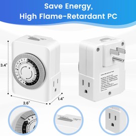 AaiVrylliz Outlet Timer,Timers for Electrical Outlets Indoor with 3-Prong Dual Outlet,24-Hour 30 Minute Daily On/Off Cycle, Plug-in Mechanical Timers for Christmas Lights, Lamps, Grow Light (2-Pack)