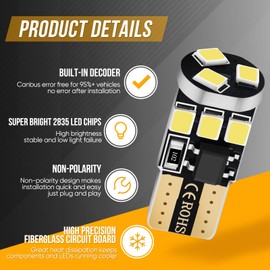 Audak 194 LED Bulb T10 W5W 2825 158 192 168 Canbus 9SMD 2835 Chipset 6000K White Non-polarity for Car Interior Dome Map Door Courtesy License Plate Trunk Lights (Pack of 10)