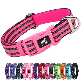 MAOWUWUJOZ Reflective Large Dog Collars - Soft Padded, Adjustable Durable Pet Collar with Quick Release Buckle for Walking, Running, Night Safety -Pink L