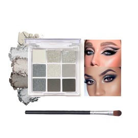 Black Smoky Silver Eyeshadow Palettes Goth Eye Shadows Palette, Gray Cool Make-Up Palettes Shimmer for Women, Glitter Make up Set Festival Colour, Waterproof Long Lasting Highly Pigmented with Brush