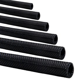 Split-Sleeve Wire Loom for High-Temperature Automotive Harness and Home Cable Management, 25ft - 1/2 inch Braided Cable Management Sleeve Cord Protector, Self-Wrapping Split Wire Loom