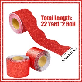 131 Ft Red Glitter Bulletin Board Borders Red Scalloped Bulletin Board Trims Shiny Decorative Border Trims Sparkle Self-Adhesive Bulletin Stickers for Classroom School Home Office Blackboard Desk