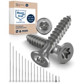 Wood Screws Torx Screws 6 x 25 Stainless Steel V2A Rustproof Chipboard Screws for Wood Partial Thread 6 mm Thick 25 mm Long Pack of 25 Stainless Steel Screws Wood A2