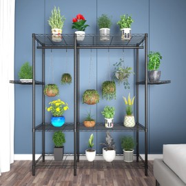 Xiofio 5-Tier Plant Stand for Indoor Outdoor, Large Reinforced Plant Shelf for Hanging Multiple Plants Plant Rack ,Adjustable Plant Stand Suitable for Bedroom Living Room Balcony Garden,Black