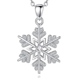 INFUSEU Snowflake Necklace, 925 Sterling Silver, Blue Pendant, Women's Chain, Jewellery Gift, Silver