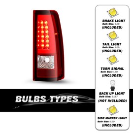 SOCKIR 6pcs Halogen Headlight & LED Tail Light Assembly for 2003-2006 Chevy Silverado 1500 2500 HD 3500 / Avalanche, 2007 Silverado Classic w/Bumper Lights Chrome Housing Bulbs Included