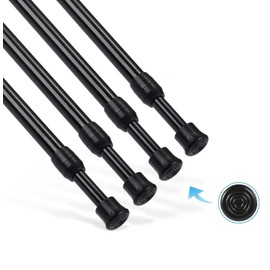 4 Pcs Tension Rod, Goowin Tension Curtain Rod, No Drilling Spring Rod, Rustproof Small Tension Rod, Rustproof Closet Spring Tension Rods for Window, Doorway, Cupboard (Black, 24-43 inch)