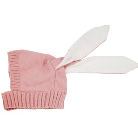 Gorros de ganchillo con orejas de conejo, gorro de punto cálido para invierno, para bebés y niños, Rosa claro, Medium