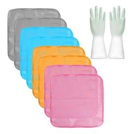 Pack of 8 Kitchenware Dishcloths, 1 x Dishwasher Gloves, Mesh Cleaning Cloth, Dishwasher Tools, Mesh Kitchen Dish Cloth, Kitchen Scouring Sponge