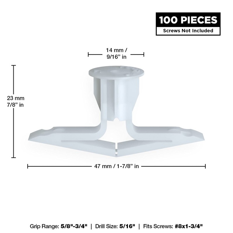 TOGGLER Toggle TC Commercial Drywall Anchor, Polypropylene, Made in US,