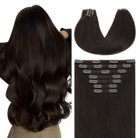Youngsmile Clip in Hair Extensions Real Natural Human Hair 16inch 140g 7Pcs #2 Dark Brown Invisible Straight Remy Human Hair Extensions Clip in Add Hair Volume (7PC#2-16)