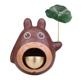 Wooden Style Brass Magnetic and Double-Sided Tape doorbell, Magnetic Attached Wood Doorbell shopkeepers Bell for Door Opening Black Walnut Cartoon Doorbell for Housewarming Gift (Totoro Shape)
