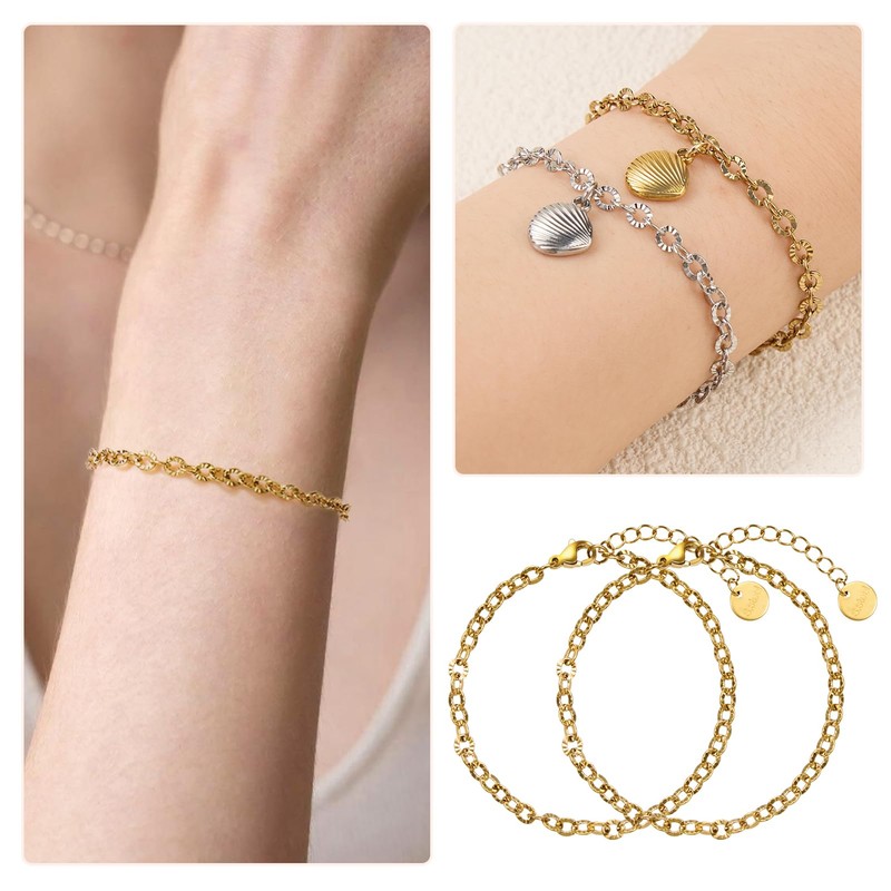 UMAOKANG 10PCS Lip Chains Bracelet for Jewelry Making Gold Plated